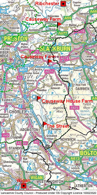 Ribchesster to Wigan Map